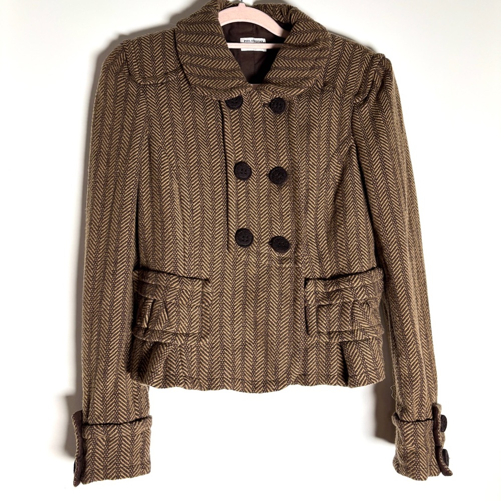 Philosophy di Alberta Ferretti Wool Jacket • Herringbone Cropped Coat • Vintage